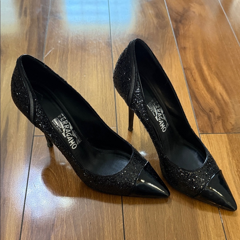 Salvatore Ferragamo Black Sparkle Heels